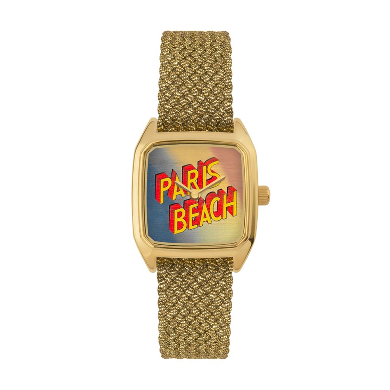 Montre PRIMA PARIS BEACH cadran carré & bracelet tressé doré LAPS Montre PRIMA PARIS BEACH cadran carré & bracelet tressé doré LAPS