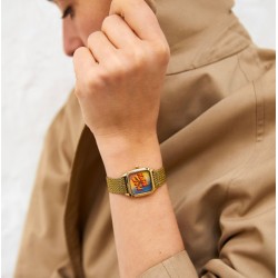 Montre PRIMA PARIS BEACH cadran carré & bracelet tressé doré