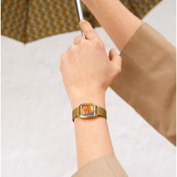 Montre PRIMA PARIS BEACH cadran carré & bracelet tressé doré