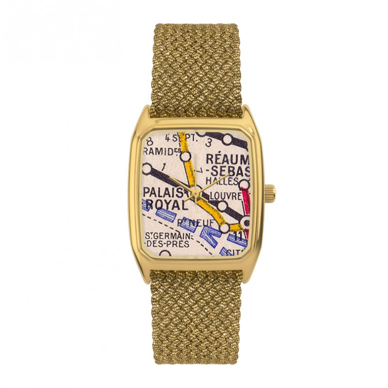Montre SIGNATURE PALAIS ROYAL cadran carré doré & bracelet tressé doré LAPS Montre SIGNATURE PALAIS ROYAL cadran carré doré & bracelet tressé doré LAPS