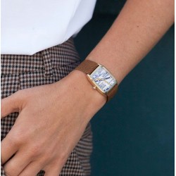 Montre SIGNATURE PALAIS ROYAL cadran carré doré & bracelet tressé doré