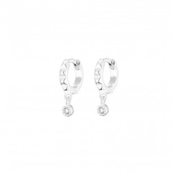 Boucles d'oreilles Mini Créoles Zig Zag Argent & Rond zircon blanc - CANYON