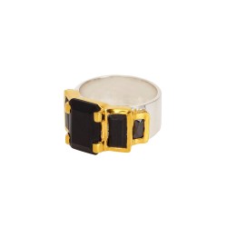 Bague large ART DECO doré - Anneau en argent & Baguettes Onyx noir UNE A UNE