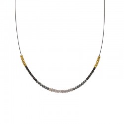 Collier câble fin LAGON - Pyrites dorées & Onyx Noirs UNE A UNE