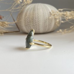 Bague PRECIEUSE - Anneau fin doré & Goutte Emeraude TAILLE 50