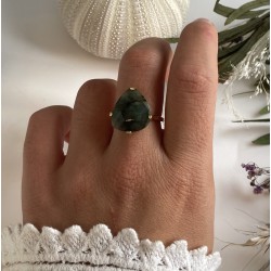 Bague PRECIEUSE - Anneau fin doré & Goutte Emeraude TAILLE 50