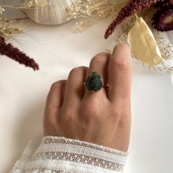 Bague PRECIEUSE - Anneau fin doré & Goutte Emeraude TAILLE 52