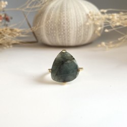 Bague PRECIEUSE - Anneau fin doré & Goutte Emeraude TAILLE 52