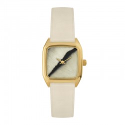 Montre PRIMA AMHERTS CREME cadran carré doré & bracelet cuir lisse signée LAPS