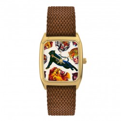 Montre SIGNATURE ROAR cadran rectangle doré & bracelet perlon tabac LAPS
