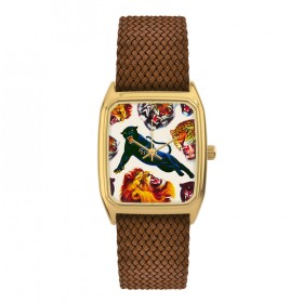 Montre SIGNATURE ROAR cadran rectangle doré & bracelet perlon tabac LAPS