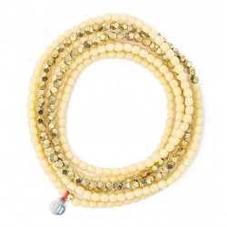 Collier & Bracelet élastique GOLD WHITE BEIGE  - 7 tours signé Têtes Blondes
