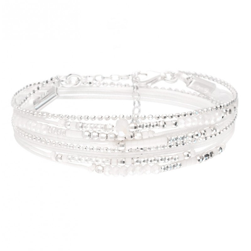 Bracelet multi tours ATLANTA en argent & Opalines blanches signé DORIANE Bijoux