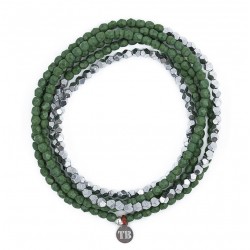Collier & Bracelet élastique SILVER GREEN MAT - 5 à 6 tours signé Têtes Blondes