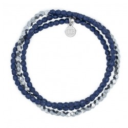 Collier & Bracelet élastique SILVER NAVY MAT - 3 tours signé Têtes Blondes