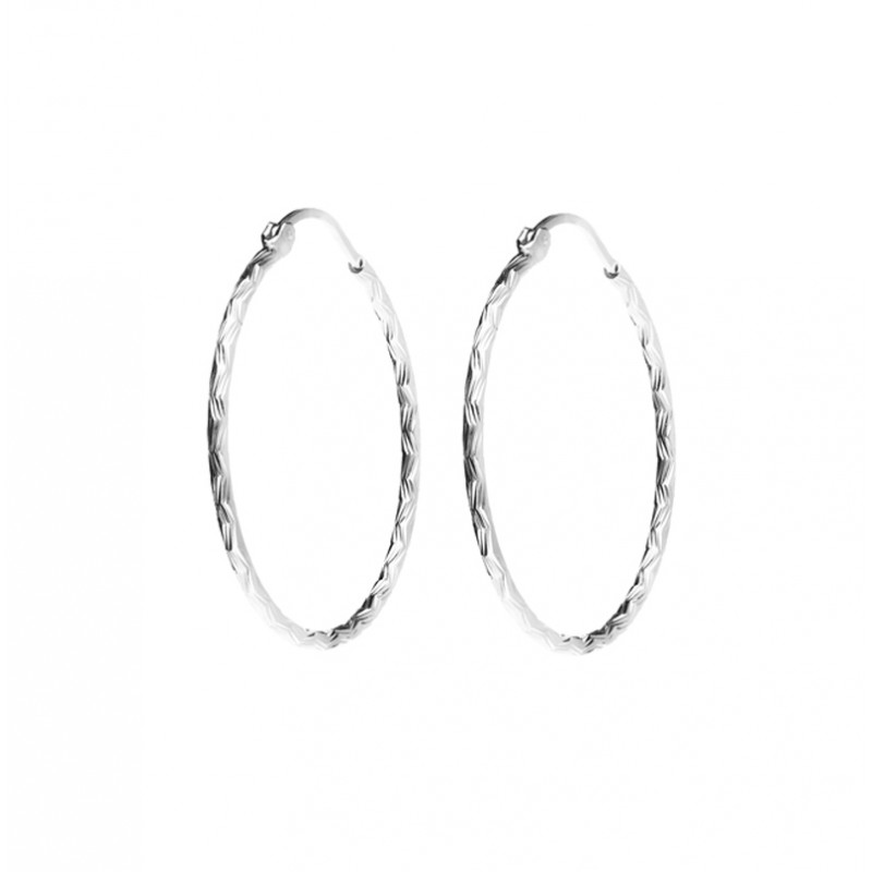 Boucles D'oreilles Créoles Vintage En Argent - Occasion, état Correct - Style Rétro