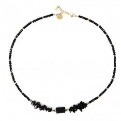 Collier ras de cou KELLY - Spinelles noires & Hématites dorées - Belle Mais Pas Que