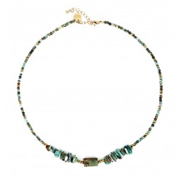 Collier ras de cou KELLY - Turquoises africaine & Hématites dorées - Belle Mais Pas Que