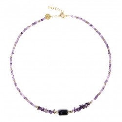 Collier ras de cou KELLY - Améthystes & Hématites dorées - Belle Mais Pas Que