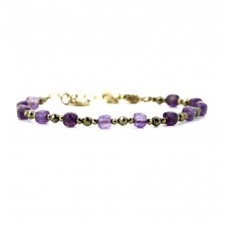 Bracelet chaîne STELLA - Améthystes & Hématites dorées - Belle Mais Pas Que