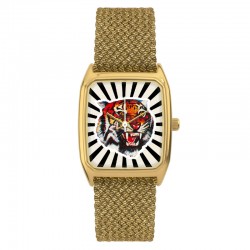 Montre SIGNATURE BENGALE NOIRE cadran rectangle doré & bracelet tressé doré - LAPS