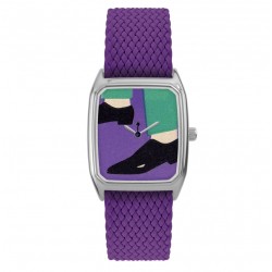 Montre SIGNATURE SWING cadran rectangle argent & bracelet tressé violet - LAPS