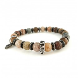 Bracelet homme élastiqué argent SONORA motif HARLEM & océan jaspes - BOOTLEGGERS WILD TURQUOISE