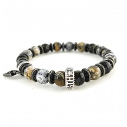 Bracelet homme élastiqué étain SONORA motif DEATH VALLEY gris noir - BOOTLEGGERS WILD TURQUOISE