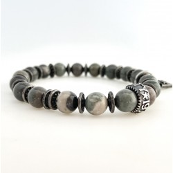 Bracelet homme élastiqué argent SONORA motif NEW YORK CITY & jaspes grises - BOOTLEGGERS WILD TURQUOISE
