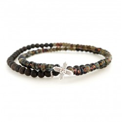 Bracelet homme élastiqué multi tours SALINAS motif CROSS vert noir - BOOTLEGGERS WILD TURQUOISE