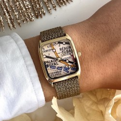 Montre SIGNATURE PALAIS ROYAL cadran carré doré & bracelet tressé doré