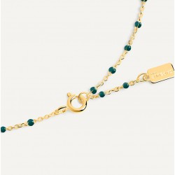 Bracelet chaîne fine plaqué or  & Perles de résine vert foncé