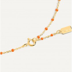 Bracelet chaîne fine plaqué or & Perles de résine orange