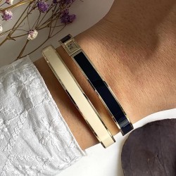 Bracelet jonc Bangle fermé doré - Email Blanc Sable TAILLE Taille 2