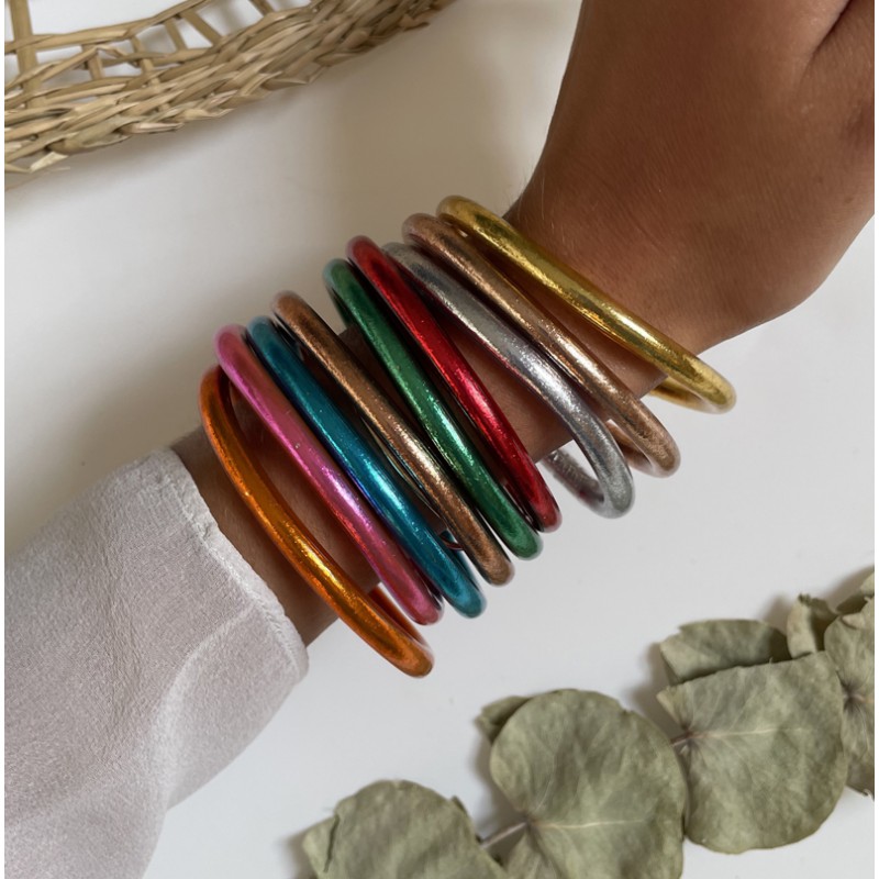 Bracelet jonc Vintage en bakelite verte marbré
