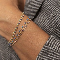 Bracelet chaîne fine plaqué or & Perles de résine violet
