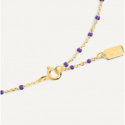Collier court chaîne fine plaqué or & Perles de résine violet TAILLE Collier 60 cm