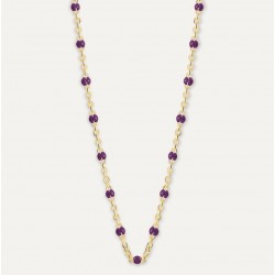 Collier court chaîne fine plaqué or & Perles de résine prune THEMA