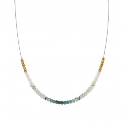 Collier câble fin LAGON doré - Emeraude & Pyrites dorées UNE A UNE