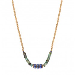 Collier chaîne ASUKA doré - Lapis Lazuli & Gemmes prestiges turquoises - SATELLITE