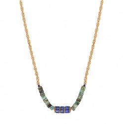 Collier chaîne ASUKA doré - Lapis Lazuli & Gemmes prestiges turquoises - SATELLITE