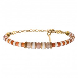 Bracelet chaîne ASUKA doré - Pierre de Soleil, Cornaline, Nacre blanche - SATELLITE