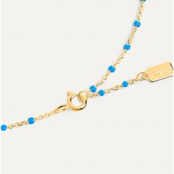 Collier court chaîne fine plaqué or & Perles de résine bleue