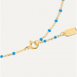 Collier court chaîne fine plaqué or & Perles de résine bleue TAILLE Collier 40 cm