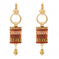 Boucles d'oreilles ASUKA Ethniques dorées - Pierres gemmes Rouge oranger - SATELLITE