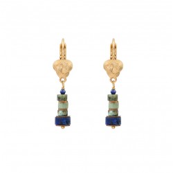 Boucles d'oreilles dormeuses ASUKA Or - Nœud & Lapis Lazuli, Turquoises  - SATELLITE