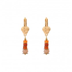 Boucles d'oreilles dormeuses ASUKA Or - Nœud & Cornalines oranger - SATELLITE