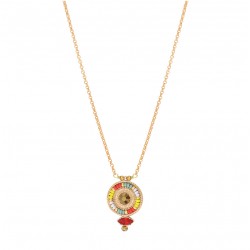 Collier court chaîne FUJITA Festif doré - Pendentif Perles du Japon rouge SATELLITE
