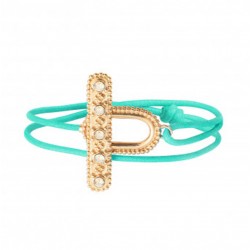 Bracelet cordon double tour FARAH vert & Bijou fermoir cristaux prestiges - SATELLITE
