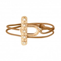 Bracelet cordon double tour FARAH marron & Bijou fermoir cristaux prestiges - SATELLITE